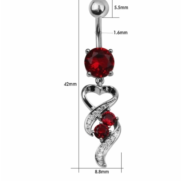 Romantic Stainless Steel Heart Round Crystal Belly Button Ring - Picture 4 of 5
